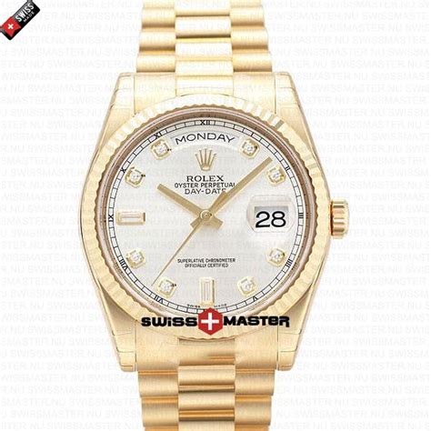 rolex day-date dial stick markers fluted bezel 18k gold|Rolex Day-Date 40 18 ct.